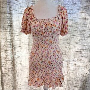 Lily Rose Cream Mini Dress with Pink & Orange Floral Print